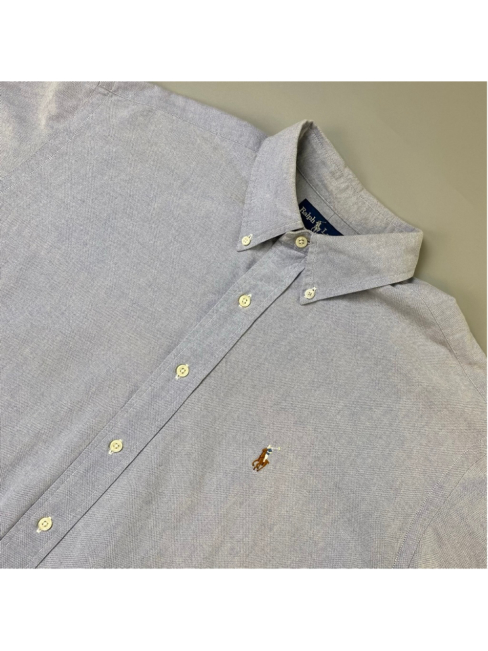 Ralph Lauren Button Down Shirt Neck 17 Light Blue Yarmouth 100% Cotton Oxford